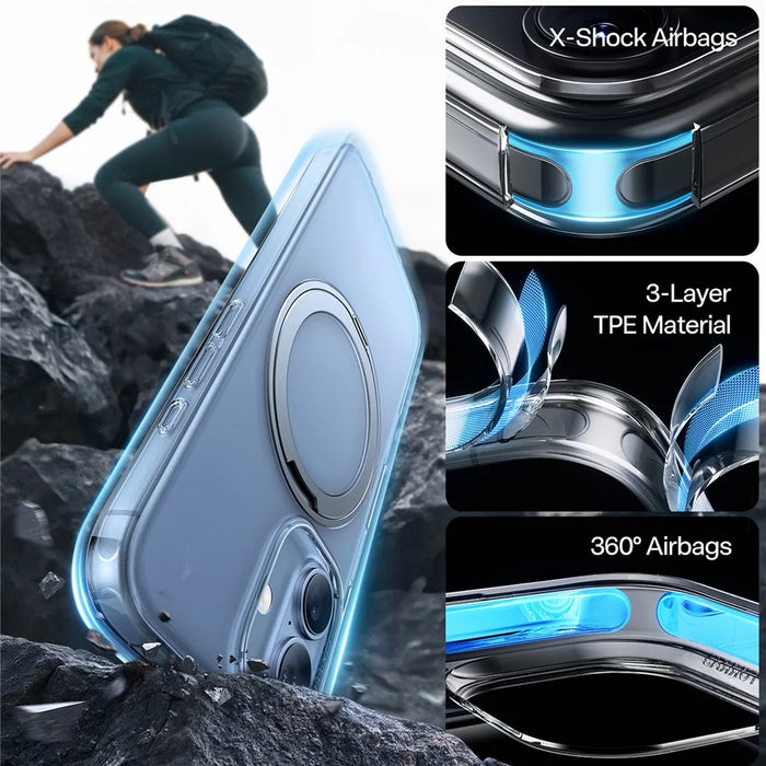 TORRAS Ostand O1 Guardian Series For iPhone 17 Magnetic Case Rotating Kickstand TPU + PC Phone Cover - Transparent - 4