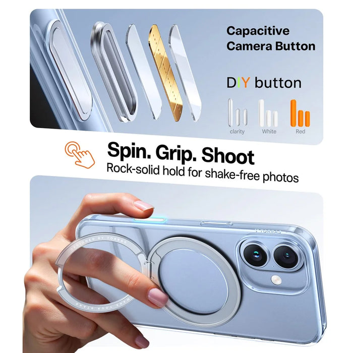 TORRAS Ostand O1 Guardian Series For iPhone 17 Magnetic Case Rotating Kickstand TPU + PC Phone Cover - Transparent - 6