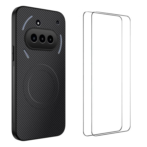 WANLONFENG For Nothing Phone (3a) Magnetic Case  TQ1 Series Carbon Fiber Texture PC TPU Phone Cover with 2Pcs Screen Films - Black - 1