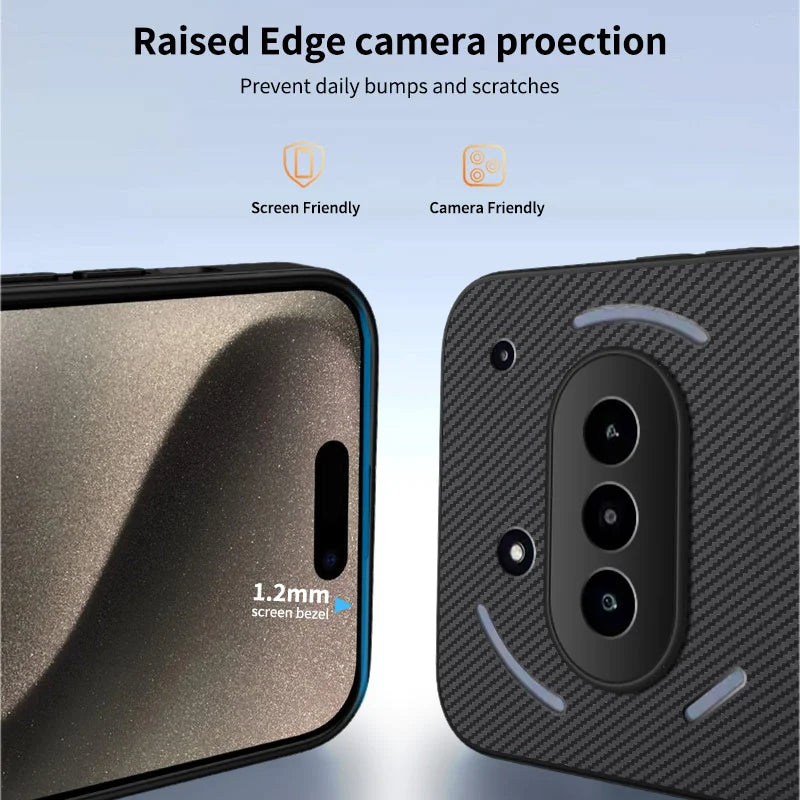 WANLONFENG For Nothing Phone (3a) Magnetic Case  TQ1 Series Carbon Fiber Texture PC TPU Phone Cover with 2Pcs Screen Films - Black - 3