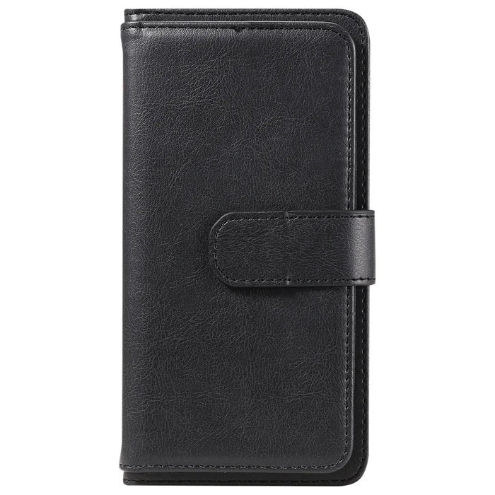 For Samsung Galaxy S25 FE Leather Case with 10 Card Holder Phone Cover Stand - Black - 5