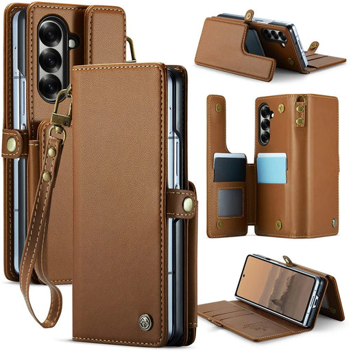 CASEME For Samsung Galaxy Z Fold7 5G Case with RFID Blocking 5 Card Slots  C22 Leather Back Cover - Brown - 1