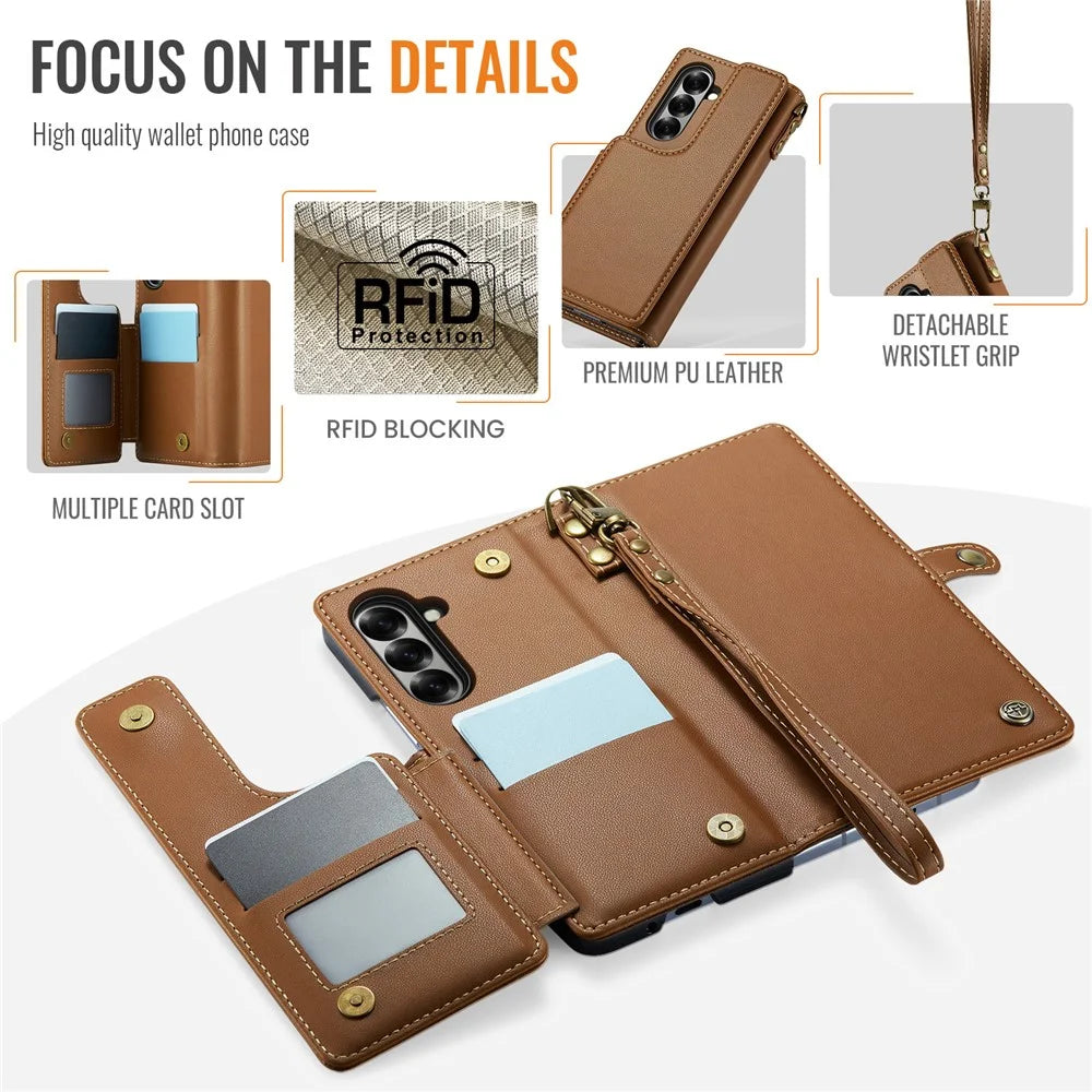 CASEME For Samsung Galaxy Z Fold7 5G Case with RFID Blocking 5 Card Slots  C22 Leather Back Cover - Brown - 2