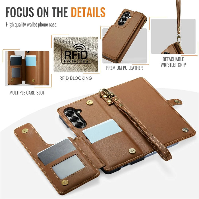 CASEME For Samsung Galaxy Z Fold7 5G Case with RFID Blocking 5 Card Slots  C22 Leather Back Cover - Brown - 2