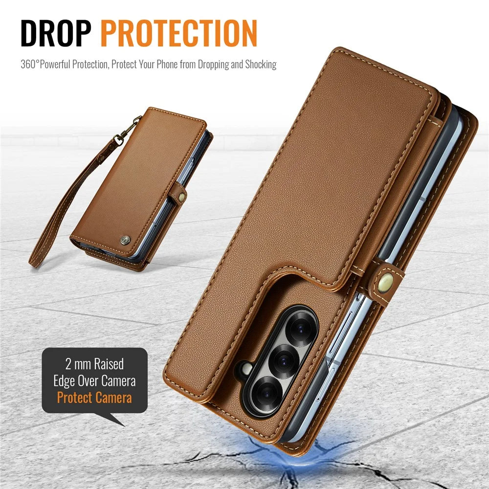 CASEME For Samsung Galaxy Z Fold7 5G Case with RFID Blocking 5 Card Slots  C22 Leather Back Cover - Brown - 3