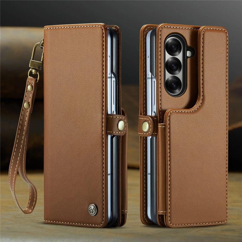CASEME For Samsung Galaxy Z Fold7 5G Case with RFID Blocking 5 Card Slots  C22 Leather Back Cover - Brown - 4