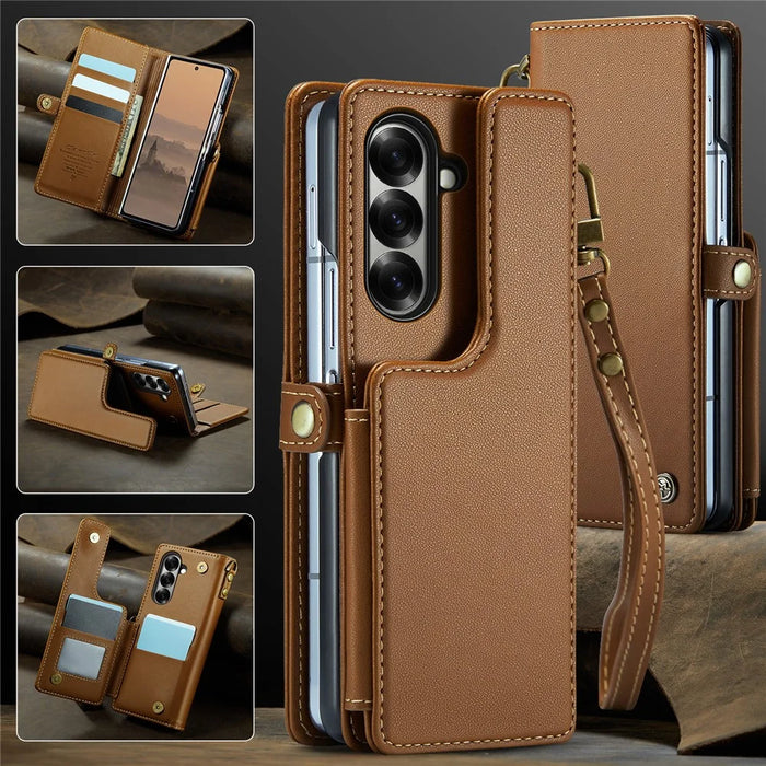 CASEME For Samsung Galaxy Z Fold7 5G Case with RFID Blocking 5 Card Slots  C22 Leather Back Cover - Brown - 7