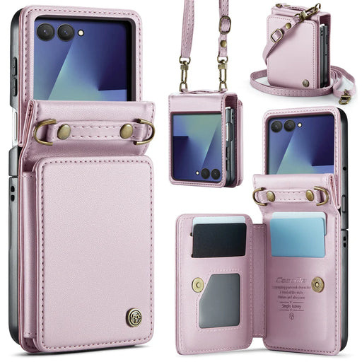 CASEME For Samsung Galaxy Z Flip7 5G Case with RFID Blocking 5 Card Slots  C22 Leather Back Cover - Pink - 1