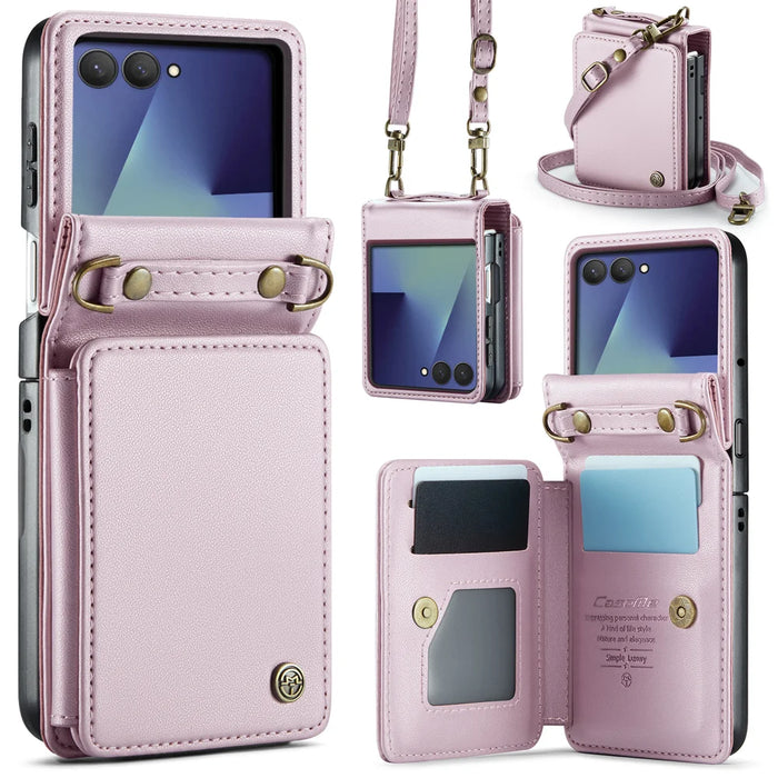 CASEME For Samsung Galaxy Z Flip7 5G Case with RFID Blocking 5 Card Slots  C22 Leather Back Cover - Pink - 1