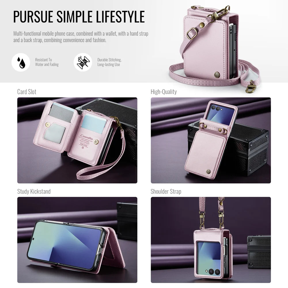 CASEME For Samsung Galaxy Z Flip7 5G Case with RFID Blocking 5 Card Slots  C22 Leather Back Cover - Pink - 2