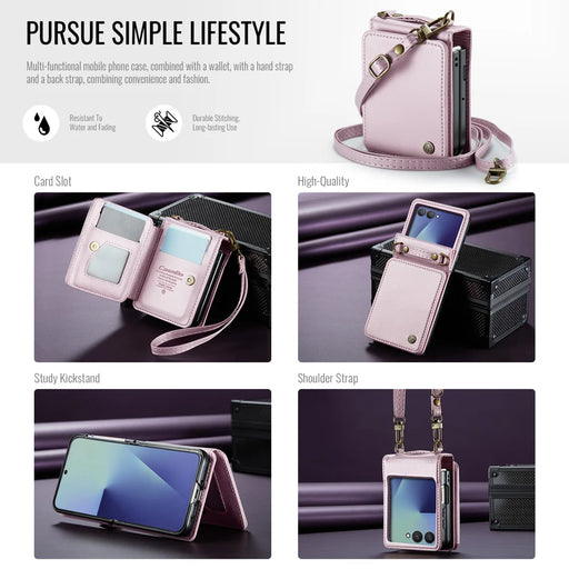CASEME For Samsung Galaxy Z Flip7 5G Case with RFID Blocking 5 Card Slots  C22 Leather Back Cover - Pink - 2