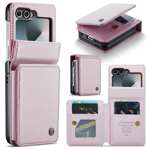 CASEME For Samsung Galaxy Z Flip7 FE 5G Case with RFID Blocking 5 Card Slots  C22 Leather Back Cover - Pink - 1