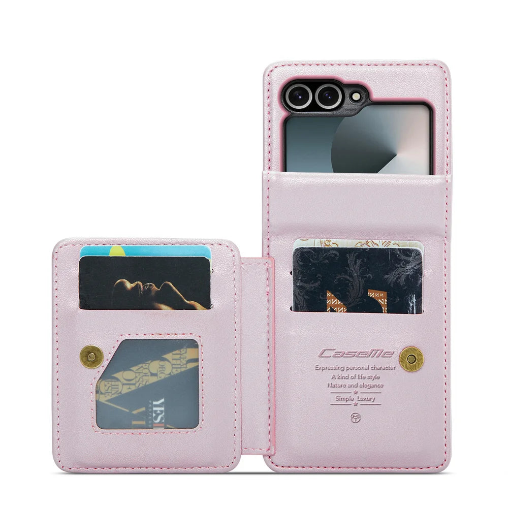 CASEME For Samsung Galaxy Z Flip7 FE 5G Case with RFID Blocking 5 Card Slots  C22 Leather Back Cover - Pink - 2