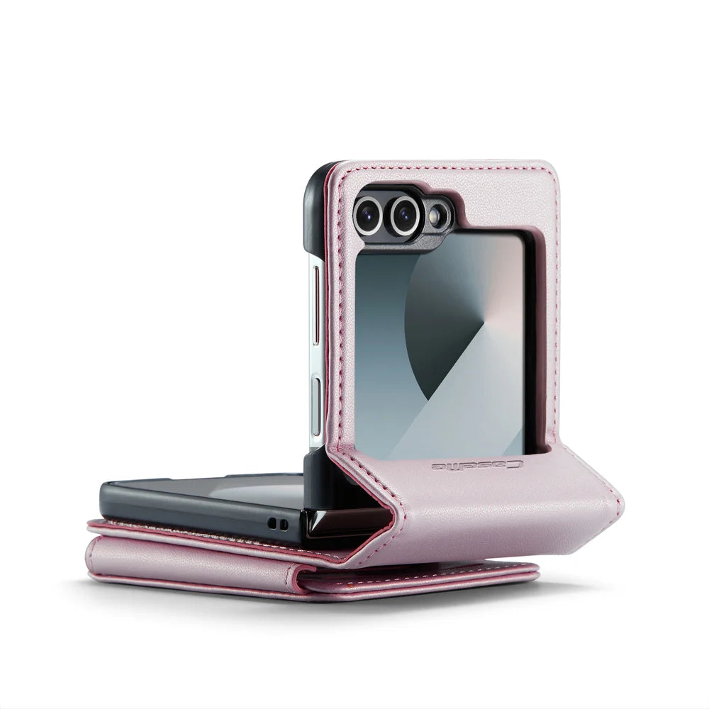 CASEME For Samsung Galaxy Z Flip7 FE 5G Case with RFID Blocking 5 Card Slots  C22 Leather Back Cover - Pink - 3