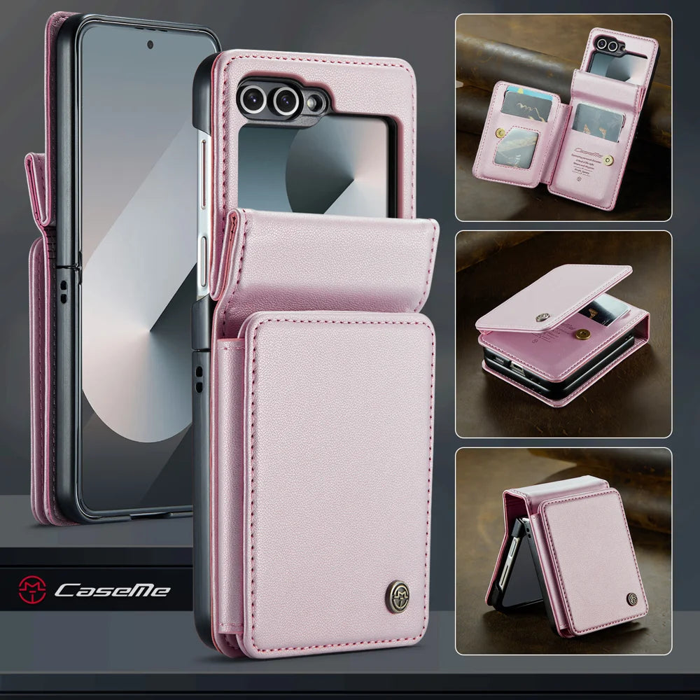 CASEME For Samsung Galaxy Z Flip7 FE 5G Case with RFID Blocking 5 Card Slots  C22 Leather Back Cover - Pink - 4