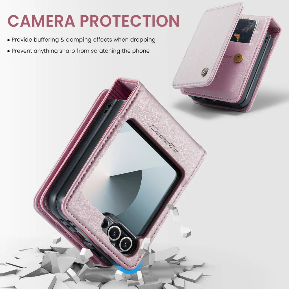 CASEME For Samsung Galaxy Z Flip7 FE 5G Case with RFID Blocking 5 Card Slots  C22 Leather Back Cover - Pink - 5