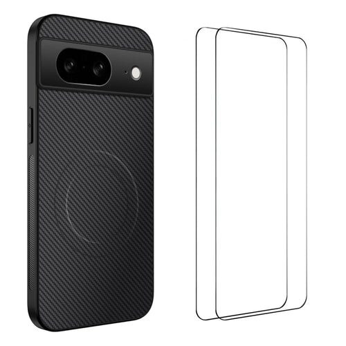 WANLONFENG For Google Pixel 8 Magnetic Case  TQ1 Series Carbon Fiber Texture PC TPU Phone Cover with 2Pcs Screen Films - Black - 1