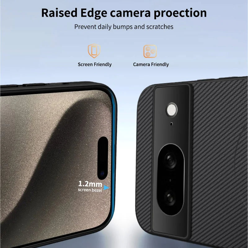 WANLONFENG For Google Pixel 8 Magnetic Case  TQ1 Series Carbon Fiber Texture PC TPU Phone Cover with 2Pcs Screen Films - Black - 3