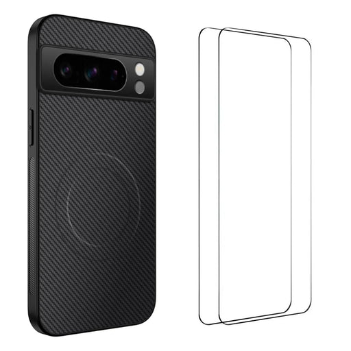 WANLONFENG For Google Pixel 8 Pro Magnetic Case  TQ1 Series Carbon Fiber Texture PC TPU Phone Cover with 2Pcs Screen Films - Black - 1