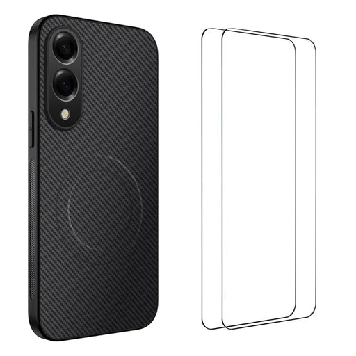 WANLONFENG For Samsung Galaxy S25 Edge Magnetic Case  TQ1 Series Carbon Fiber Texture PC TPU Phone Cover with 2Pcs Screen Films - Black - 1