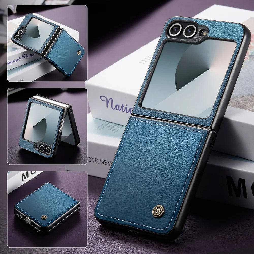 CASEME For Samsung Galaxy Z Flip7 FE 5G Case  023 Series RFID Blocking Glossy Stand Phone Cover - Blue - 5