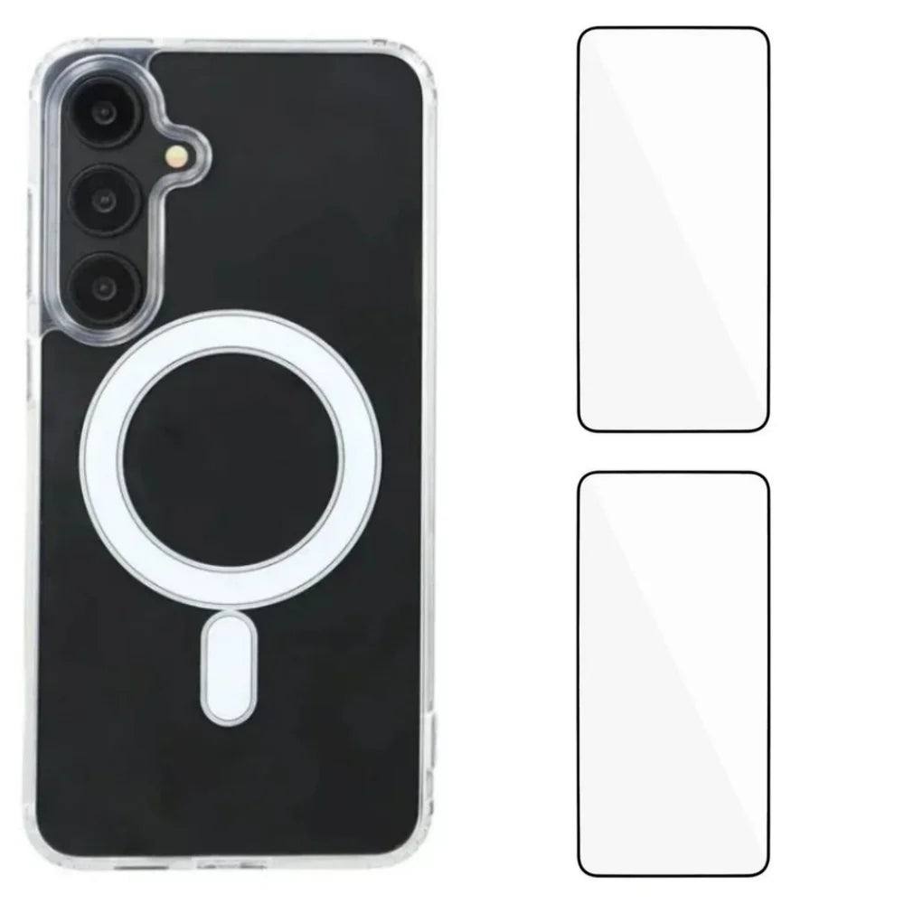 WANLONFENG For Samsung Galaxy S24 Clear Case  LM1 Series Magnetic Case with 2Pcs Screen Films (Big Lens Hole) - Transparent - 1