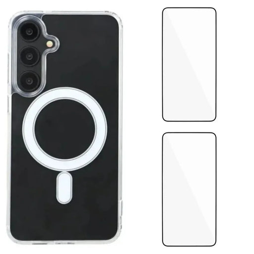 WANLONFENG For Samsung Galaxy S25 Clear Case  LM1 Series Magnetic Case with 2Pcs Screen Films (Big Lens Hole) - Transparent - 1