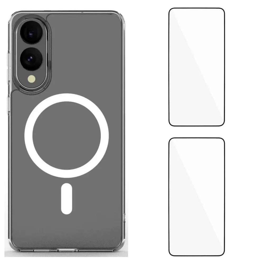 WANLONFENG For Samsung Galaxy S25 Edge Clear Case  LM1 Series Magnetic Case with 2Pcs Screen Films (Big Lens Hole) - Transparent - 1