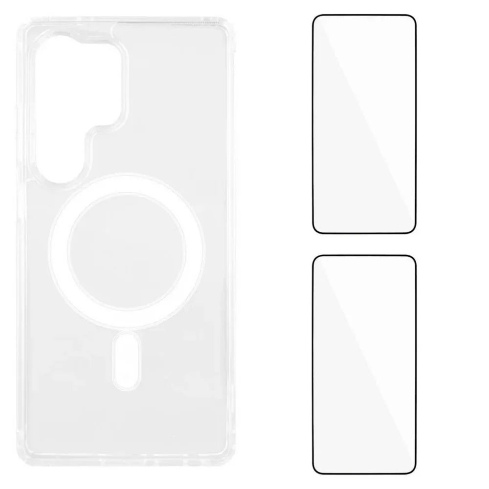 WANLONFENG For Samsung Galaxy S25 Ultra Clear Case  LM1 Series Magnetic Case with 2Pcs Screen Films (Big Lens Hole) - Transparent - 1