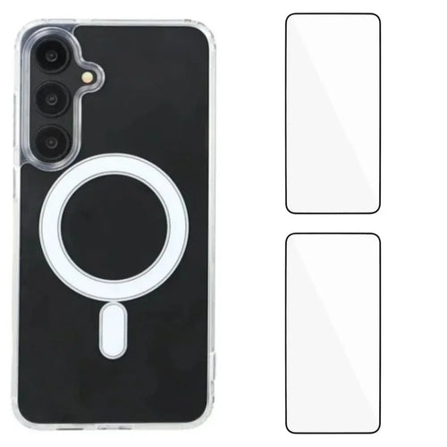 WANLONFENG For Samsung Galaxy A16 4G / Galaxy A16 5G Clear Case  LM1 Series Magnetic Case with 2Pcs Screen Films (Big Lens Hole) - Transparent - 1