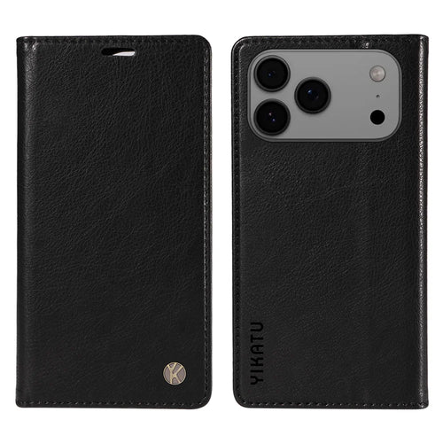 YIKATU For iPhone 18 Pro Max / 17 Pro Max Wallet Case  YK-006 Magnetic Closure Leather Phone Cover Litchi Texture - Black - 1