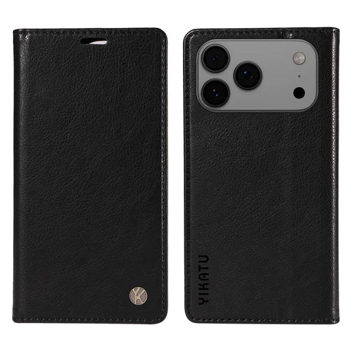 YIKATU For iPhone 18 Pro Max / 17 Pro Max Wallet Case  YK-006 Magnetic Closure Leather Phone Cover Litchi Texture - Black - 1