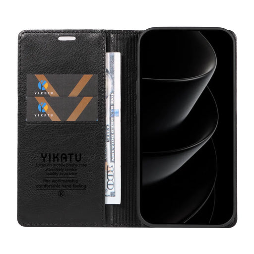 YIKATU For iPhone 18 Pro Max / 17 Pro Max Wallet Case  YK-006 Magnetic Closure Leather Phone Cover Litchi Texture - Black - 2