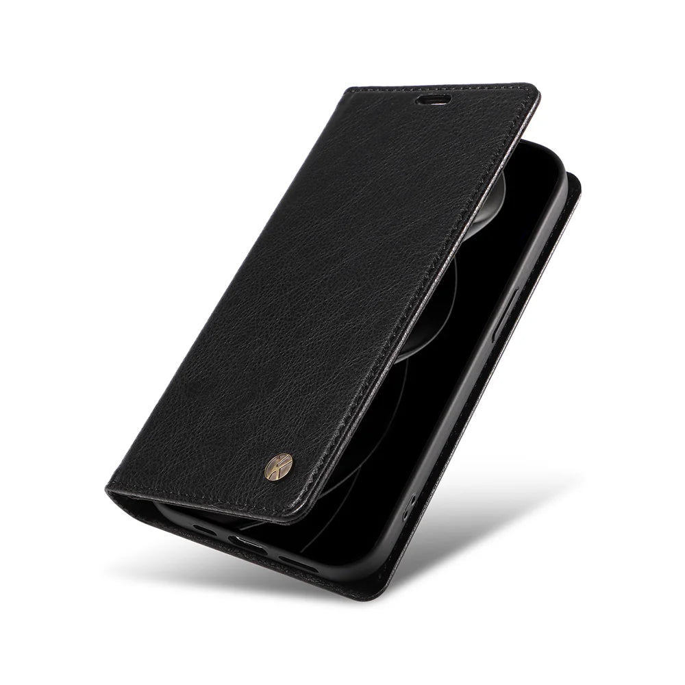 YIKATU For iPhone 18 Pro Max / 17 Pro Max Wallet Case  YK-006 Magnetic Closure Leather Phone Cover Litchi Texture - Black - 6