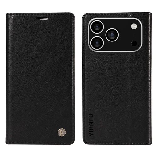 YIKATU For iPhone 18 Pro / 17 Pro Wallet Case  YK-006 Magnetic Closure Leather Phone Cover Litchi Texture - Black - 1