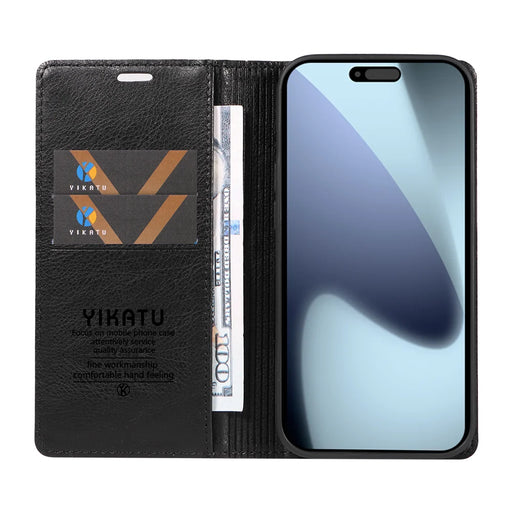 YIKATU For iPhone 18 Pro / 17 Pro Wallet Case  YK-006 Magnetic Closure Leather Phone Cover Litchi Texture - Black - 2