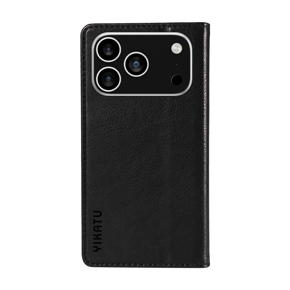 YIKATU For iPhone 18 Pro / 17 Pro Wallet Case  YK-006 Magnetic Closure Leather Phone Cover Litchi Texture - Black - 7