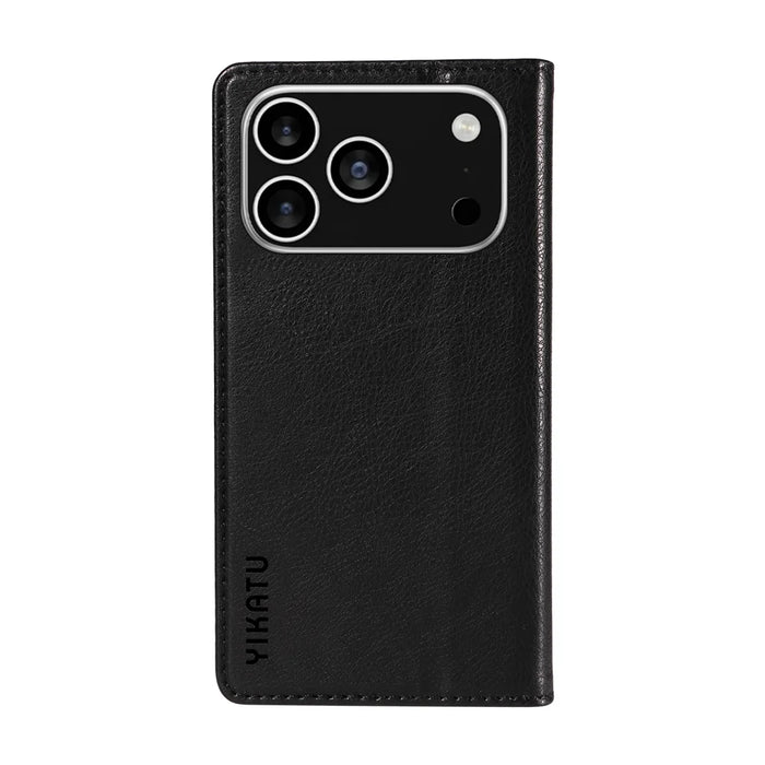 YIKATU For iPhone 18 Pro / 17 Pro Wallet Case  YK-006 Magnetic Closure Leather Phone Cover Litchi Texture - Black - 7