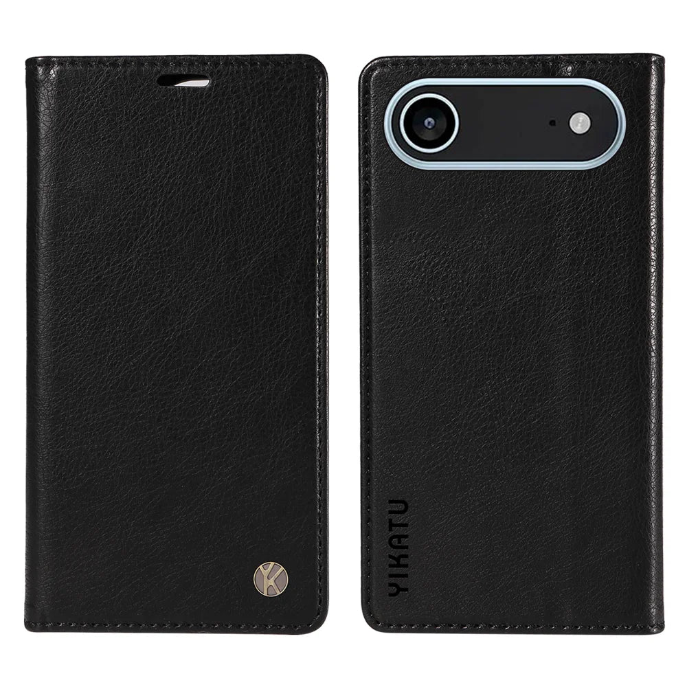 YIKATU For iPhone Air Wallet Case  YK-006 Magnetic Closure Leather Phone Cover Litchi Texture - Black - 1
