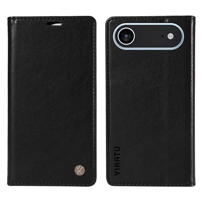 YIKATU For iPhone Air Wallet Case  YK-006 Magnetic Closure Leather Phone Cover Litchi Texture - Black - 1