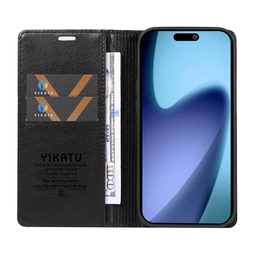 YIKATU For iPhone Air Wallet Case  YK-006 Magnetic Closure Leather Phone Cover Litchi Texture - Black - 2