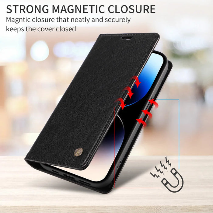 YIKATU For iPhone Air Wallet Case  YK-006 Magnetic Closure Leather Phone Cover Litchi Texture - Black - 4