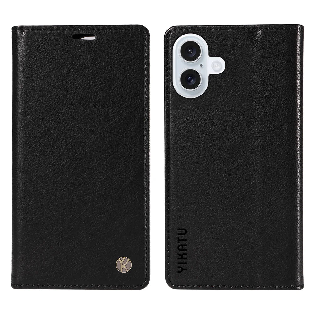 YIKATU For iPhone 17 Wallet Case  YK-006 Magnetic Closure Leather Phone Cover Litchi Texture - Black - 1