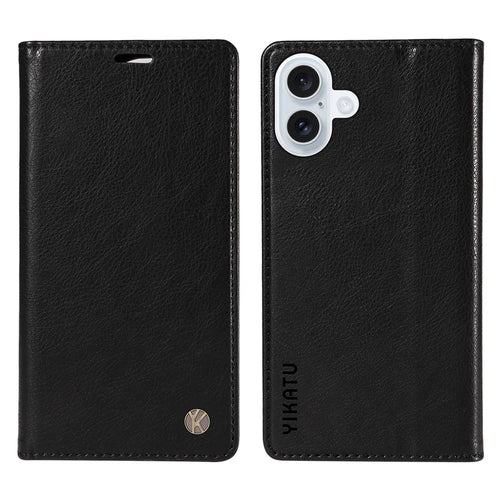 YIKATU For iPhone 17 Wallet Case  YK-006 Magnetic Closure Leather Phone Cover Litchi Texture - Black - 1