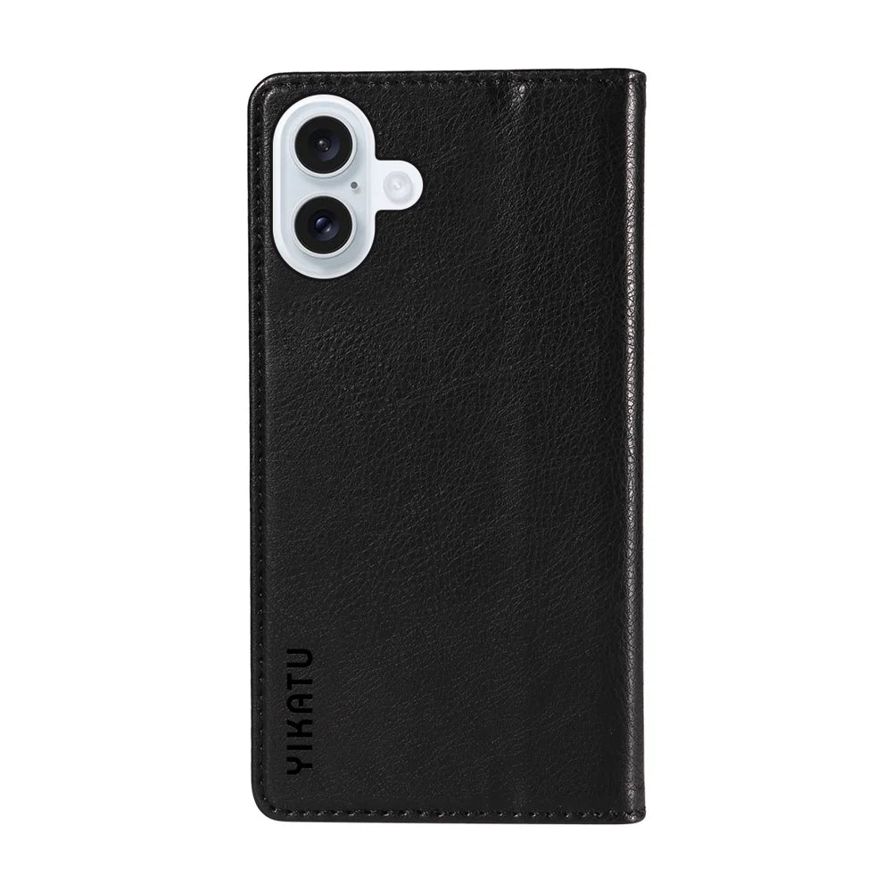 YIKATU For iPhone 17 Wallet Case  YK-006 Magnetic Closure Leather Phone Cover Litchi Texture - Black - 7