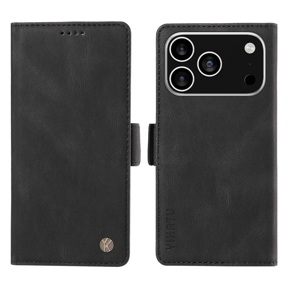 YIKATU For iPhone 18 Pro / 17 Pro Leather Case  YK-005 Skin-touch Feeling Wallet Phone Cover - Black - 1