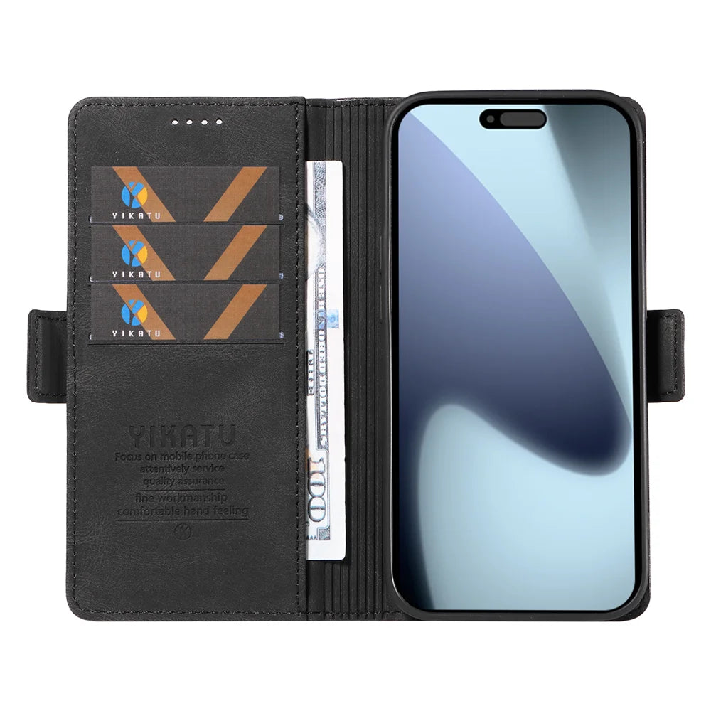 YIKATU For iPhone 18 Pro / 17 Pro Leather Case  YK-005 Skin-touch Feeling Wallet Phone Cover - Black - 2
