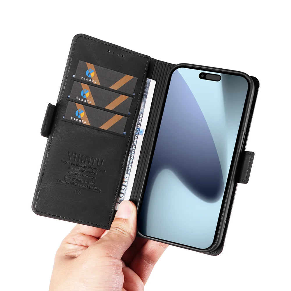 YIKATU For iPhone 18 Pro / 17 Pro Leather Case  YK-005 Skin-touch Feeling Wallet Phone Cover - Black - 7