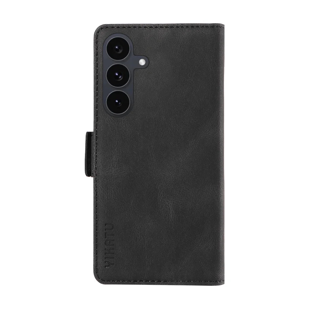 YIKATU For Samsung Galaxy S25 FE Leather Case  YK-005 Skin-touch Feeling Wallet Phone Cover - Black - 6