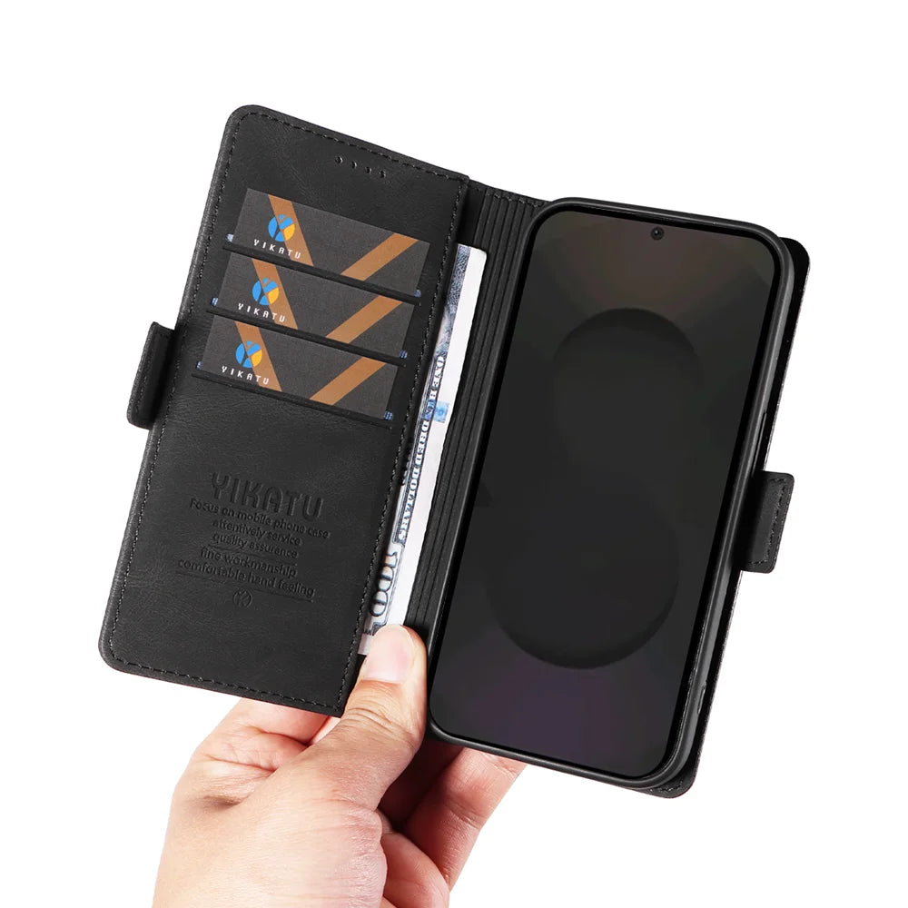 YIKATU For Samsung Galaxy S25 FE Leather Case  YK-005 Skin-touch Feeling Wallet Phone Cover - Black - 7